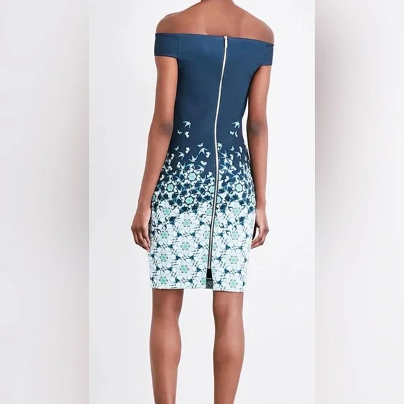 Ted Baker Navy and Light Blue Off-Shoulder Dress - Picture 2 of 8